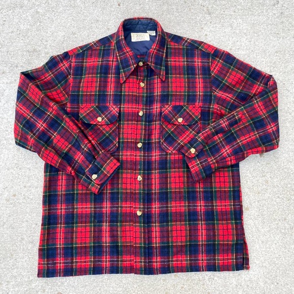 Vintage 70s Plaid Lumberjack Flannel. Silleys. Size Large - Picture 1 of 4